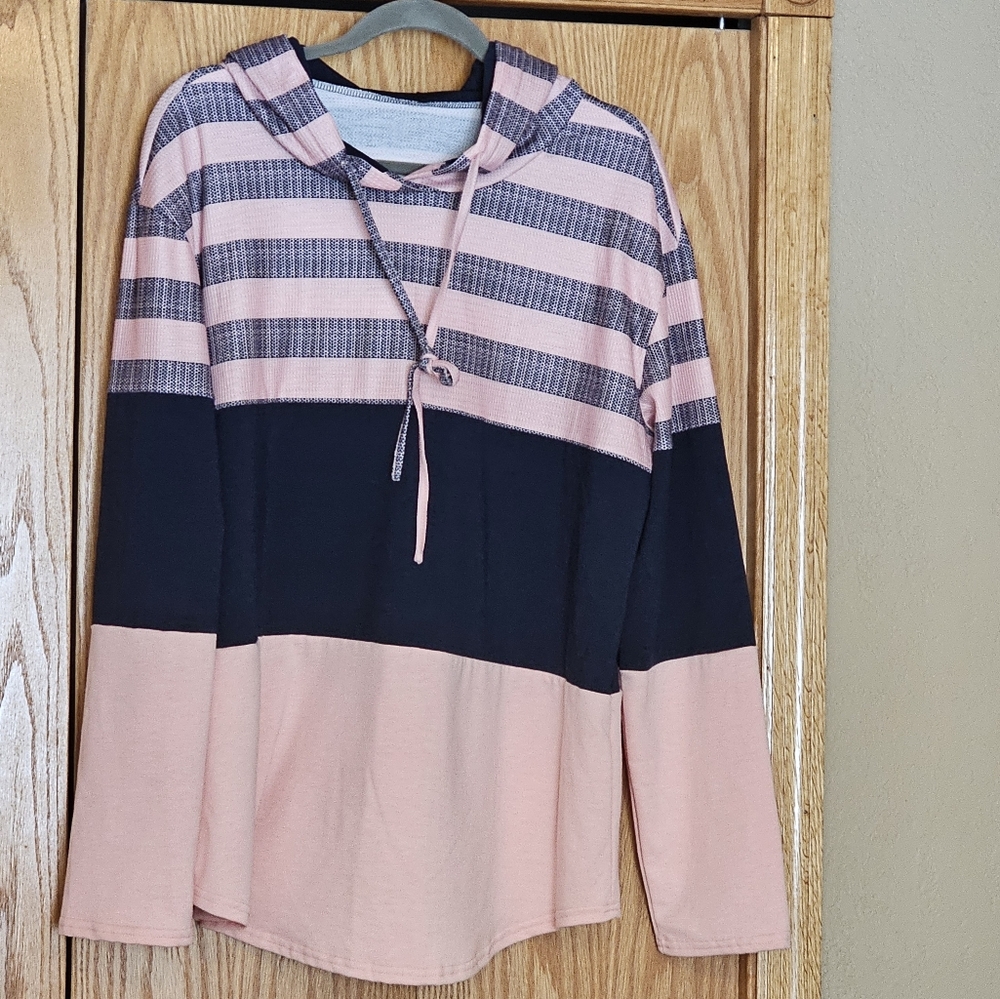 Striped Pink and Navy Hoodie XL